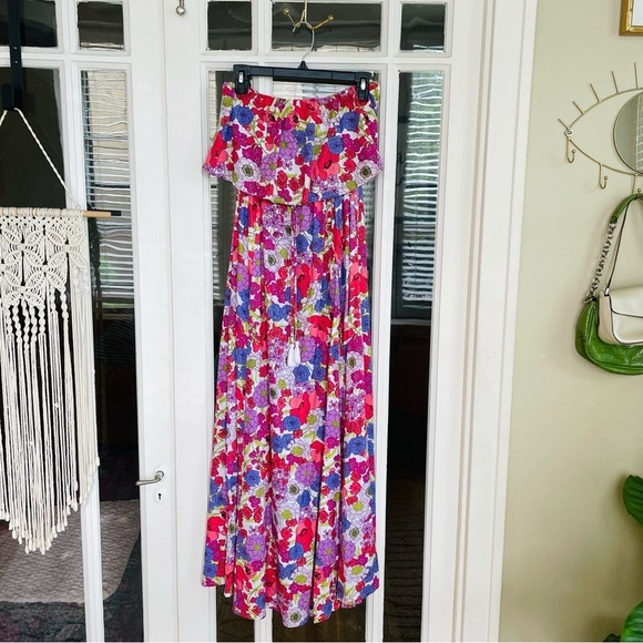 Japna Pink Purple Floral Strapless Maxi Dress - Picture 5 of 8